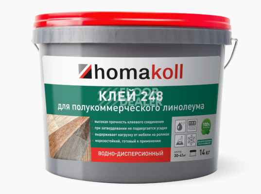 Сопутствующие материалы Homakoll 248 для полукоммерческого линолеума Homakoll 248 4 кг. Клей для полукоммерческого линолеума, водно-дисперсионный фото 1 | FLOORDEALER