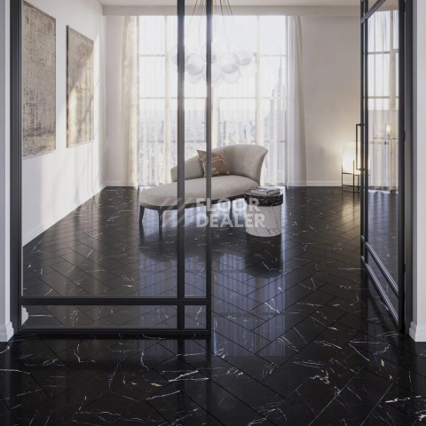 AW Invictus Maximus Herringbone Black Marble Noir фото 2 | FLOORDEALER