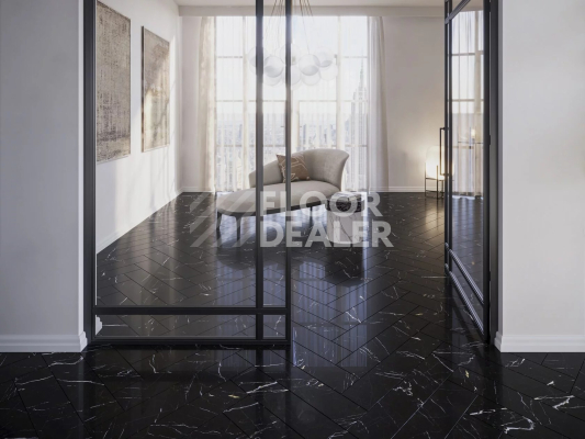 Кварцвиниловые полы Maximus Herringbone Black Marble Noir фото 2 | FLOORDEALER