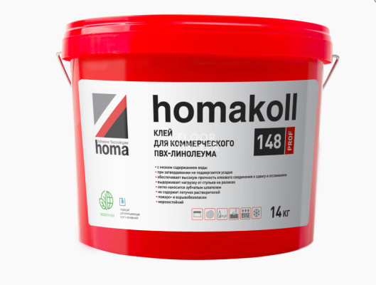 Сопутствующие материалы Homakoll 148 Prof  Клей для коммерческого ПВХ-линолеума, водно-дисперсионный Homakoll 148 Prof 14 кг. Клей для коммерческого ПВХ-линолеума, водно-дисперсионный фото 1 | FLOORDEALER