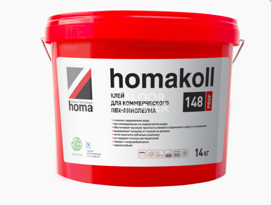 Сопутствующие материалы Homakoll 148 Prof  Клей для коммерческого ПВХ-линолеума, водно-дисперсионный Homakoll 148 Prof 14 кг. Клей для коммерческого ПВХ-линолеума, водно-дисперсионный фото 1 | FLOORDEALER