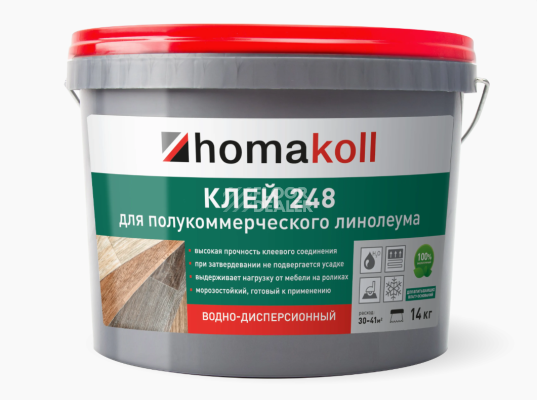 Сопутствующие материалы Homakoll 248 для полукоммерческого линолеума Homakoll 248 14 кг. Клей для полукоммерческого линолеума, водно-дисперсионный фото 1 | FLOORDEALER