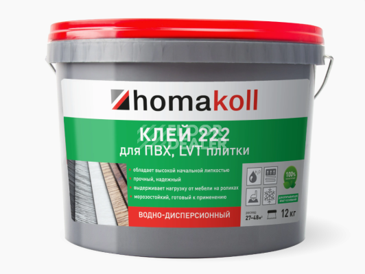 Сопутствующие материалы Homakoll 222 Клей для ПВХ, LVT плитки водно-дисперсионный Homakoll 222 12 кг. Клей для ПВХ  LVT плитки водно-дисперсионный фото 1 | FLOORDEALER