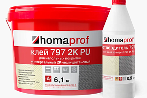 Сопутствующие материалы Homaprof 797 2K PU  Универсальный двухкомпонентный полиуретановый клей для напольных покрытий Homaprof 797 2K PU  (12,17+1,83 кг) Универсальный двухкомпонентный полиуретановый клей для напольных покрытий фото  | FLOORDEALER