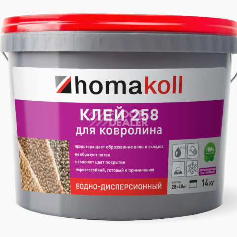 Сопутствующие материалы Homakoll 258 для ковролина Homakoll 258 14 кг. Клей для ковролина, водно-дисперсионный фото 1 | FLOORDEALER