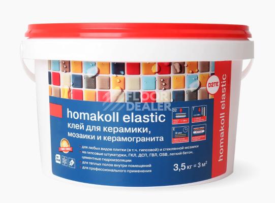 Сопутствующие материалы Homakoll elastic Клей для керамики Homakoll elastic 3.5 кг. Клей для керамики, мозаики и керамогранита, на акриловой основе фото 1 | FLOORDEALER