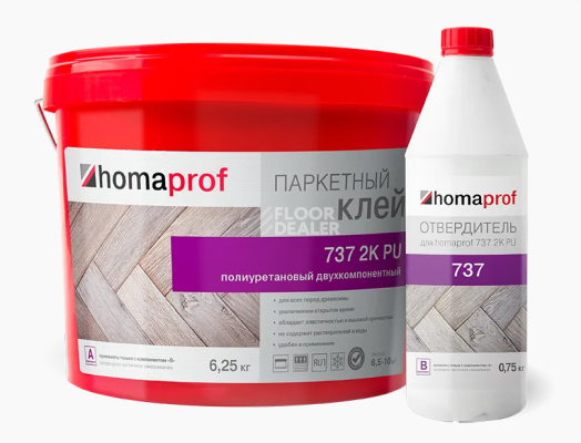 Сопутствующие материалы Homaprof 737 2K PU для паркета Homaprof 737 2K PU 7 кг. (А+В) Клей для паркета, 2K полиуретановый фото 1 | FLOORDEALER