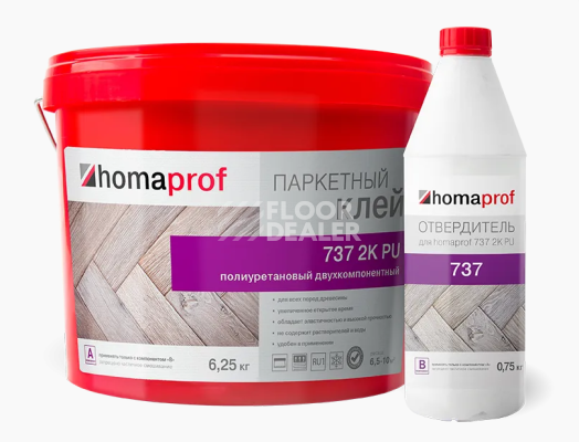 Сопутствующие материалы Homaprof 737 2K PU для паркета Homaprof 737 2K PU 7 кг. (А+В) Клей для паркета, 2K полиуретановый фото 1 | FLOORDEALER
